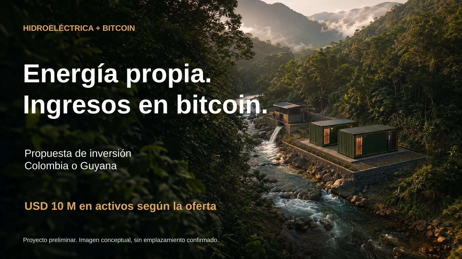 Diapositiva 1: Energía propia. Ingresos en bitcoin.. El PDF contiene el texto completo.